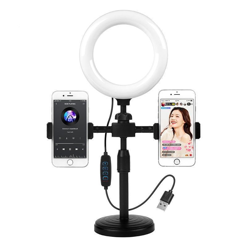 Dual- and Triple-Camera Desktop Smartphone Live Stream Ring Light with Circular Stand — image 1 of 8