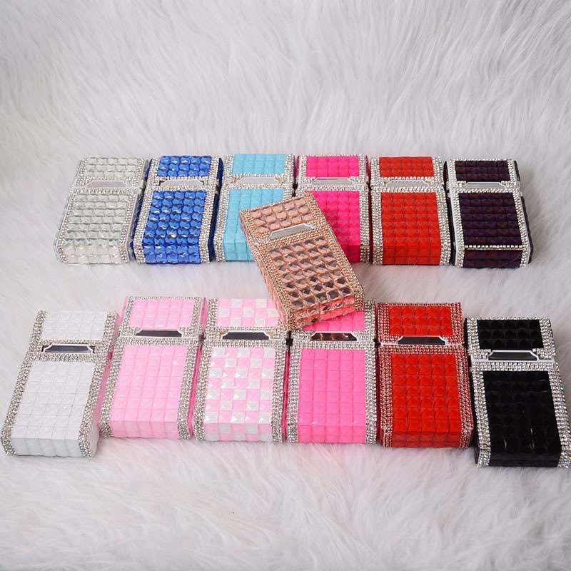 Creative Rhinestone Cigarette Case with USB Rechargeable Lighter, Fully Rhinestone-Covered Standard Cigarette Case — image 1 of 14